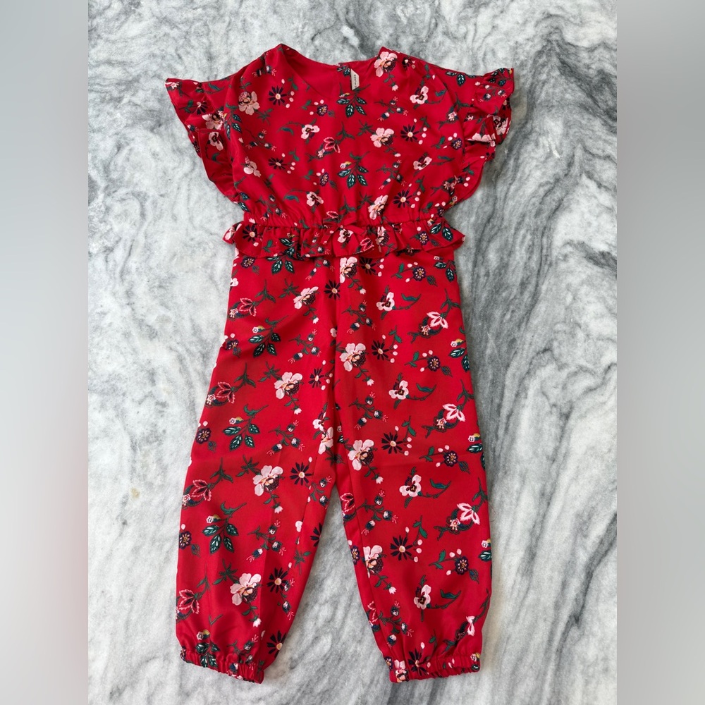 Janie and Jack Red Floral Ruffle Jumper